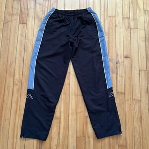 Vtg Kappa Track Pants Black Light Blue White Logo Athletic Casual Mens Large